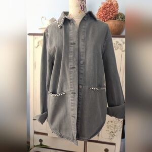Zara Gray Button-Up Jacket with Studded Details‎